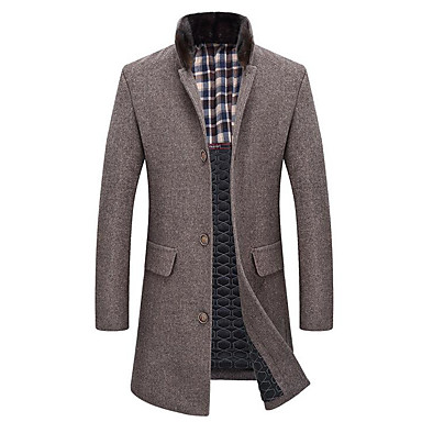 baratos Roupa de Homem-Homens Diário Inverno Longo Japonas, Sólido Feras Fantásticas Colarinho Chinês Manga Longa Lã Khaki