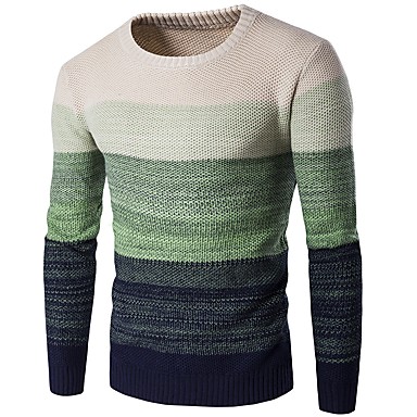 baratos Suéteres &amp; Cardigans Masculinos-Homens Diário / Para Noite Básico Estampa Colorida Manga Longa Delgado Longo Pulôver Camisola Jumper, Decote Redondo Outono / Inverno Vinho / Azul / Verde M / L / XL
