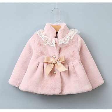 baratos Jaquetas &amp; Casacos para Meninas-Bébé Para Meninas Básico Sólido Manga Longa Pêlo de Coelho Terno &amp; Blazer Rosa