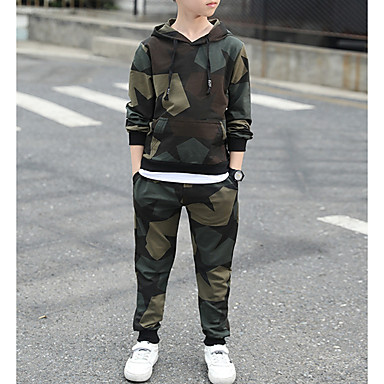 baratos Conjuntos para Meninos-Infantil Para Meninos Básico Estampado Manga Longa Algodão Conjunto Vermelho