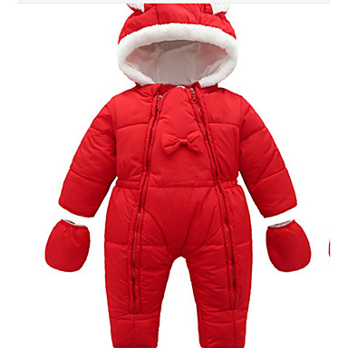 baratos Macacões &amp; Bodies de Bebê-bebê Para Meninas Básico Sólido / Natal Manga Longa Algodão Peça Única Vermelho