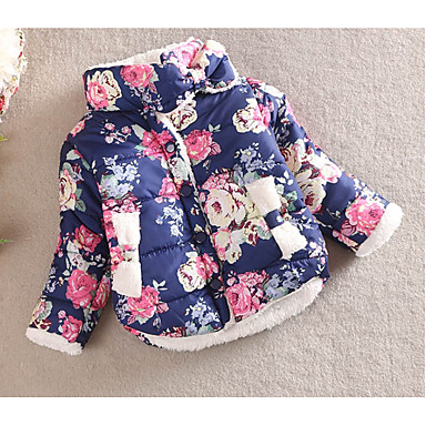 baratos Jaquetas &amp; Casacos para Meninas-Infantil Para Meninas Básico Diário Poá Floral Manga Longa Padrão Algodão Capa &amp; Casaco Duvet Rosa