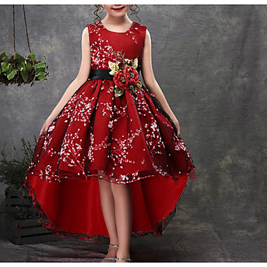 baratos Roupa de Festa para Meninas-Infantil Para Meninas Básico Diário Floral Natal Meia Manga Sem Manga Vestido Verde / Algodão