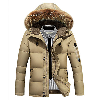 baratos Casacos de Penas e Parkas Masculinas-Homens Diário Moda de Rua Sólido Padrão Duvet, Poliéster Manga Longa Inverno Com Capuz Laranja / Verde Tropa / Khaki XL / XXL / XXXL