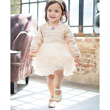 baratos Vestidos para Bebês-bebê Para Meninas Activo Sólido Manga Longa Altura dos Joelhos Vestido Bege / Bébé