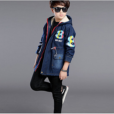 baratos Jaquetas &amp; Casacos para Meninos-Infantil Para Meninos Básico Diário Sólido Manga Longa Padrão Algodão Casaco Trench Azul Marinha