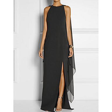 baratos Até 90% OFF-Mulheres Tamanhos Grandes Festa Elegante Reto Vestido - Multi Camadas, Sólido Longo Preto