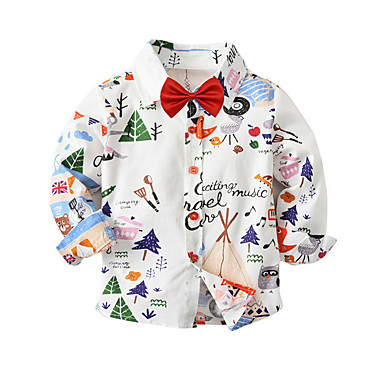 baratos Blusas para Meninos Bebês-bebê Para Meninos Moda de Rua Estampado Laço Manga Longa Padrão Camisa Branco / Bébé