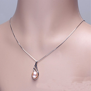 baratos Bijuterias Finas-Pérolas de água doce Pingentes Pérola S925 Sterling Silver Para Mulheres Forma irregular Simples Estilo simples Doce Fashion Presente Festa de aniversário Alta qualidade Clássico 1pç