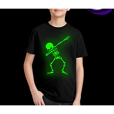 baratos Camisas para Meninos-Infantil Para Meninos Moda de Rua Estampado Manga Curta Padrão Camiseta Preto