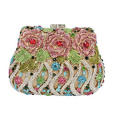 baratos Bolsas Femininas Elegantes-Mulheres Detalhes em Cristal / Flor / Bolsos Metal / PU Bolsa de Festa Rhinestone Crystal Evening Bags Dourado / Branco / Preto / Prata
