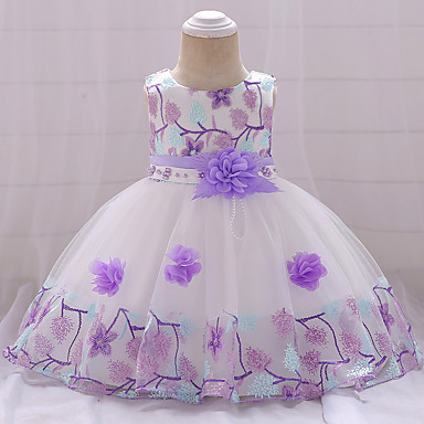 baratos Roupas de Bebê-bebê Para Meninas Activo / Básico Festa / Aniversário Floral Renda Sem Manga Altura dos Joelhos Algodão Vestido Vinho