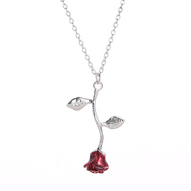 299 Collier Pendentif Femme Fleur Roses Coréen Mode Le Style Mignon Mignon Argent Rouge Or Rose 385 Cm Colliers Tendance Bijoux 1pc Pour Sortie