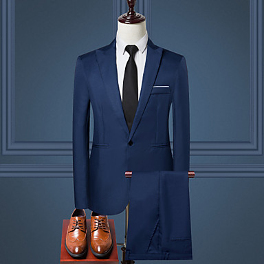 baratos Ternos &amp; Blazers Masculinos-Homens Trabalho Padrão Ternos / Conjuntos, Sólido Colarinho de Camisa Manga Longa Poliéster Preto / Vinho / Azul Claro