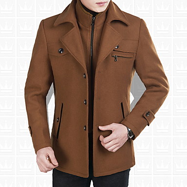 baratos Trench Coat-Homens Diário Básico Outono Tamanho Europeu / Americano Longo Casaco Longo, Sólido Lapela Chanfrada Manga Longa Poliéster Preto / Cinzento / Khaki