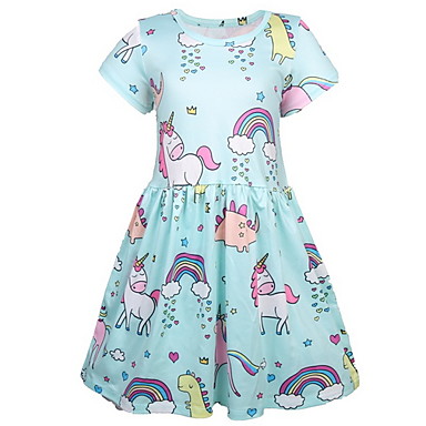 Kids Girls' Sweet Unicorn Geometric Print Short Sleeve Above Knee Dress ...