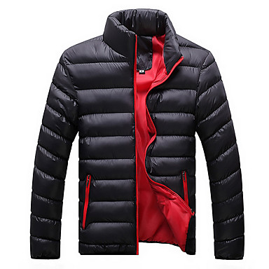 baratos Casacos de Penas e Parkas Masculinas-Homens Diário Básico Sólido Padrão Acolchoado, Poliéster Manga Longa Inverno Gola Alta Azul Claro / Khaki / Azul Real XXXXL / XXXXXL / XXXXXXL