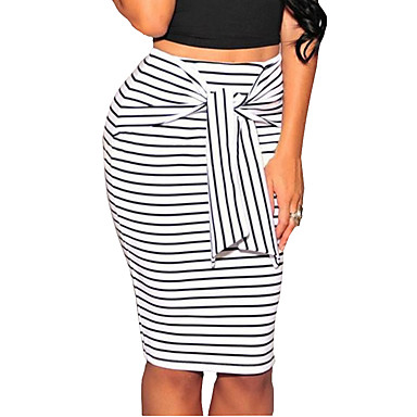 Women's Street chic Bodycon Skirts - Striped Drawstring White Black L ...