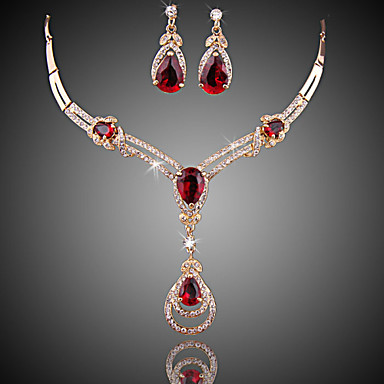 Women S Red Cubic Zirconia Synthetic Ruby Drop Earrings Bridal