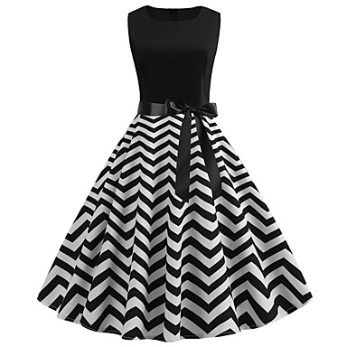 baratos Vestidos Vintage-Mulheres Evasê Vestido Estampa Colorida Acima do Joelho