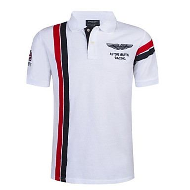 baratos Pólos Masculinas-Homens Polo Estampa Colorida Colarinho de Camisa Delgado Branco