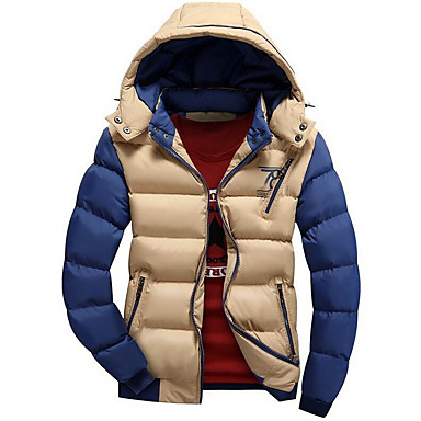 baratos Casacos de Penas e Parkas Masculinas-Homens Diário Básico Estampa Colorida Padrão Acolchoado, Poliéster Manga Longa Inverno Com Capuz Khaki XXL / XXXL / XXXXL