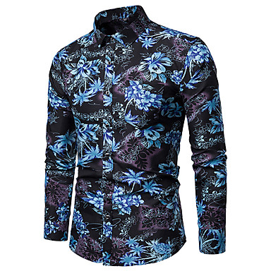 Men's Geometric 3D Shirt Print Slim Tops Cotton Button Down Collar Blue ...