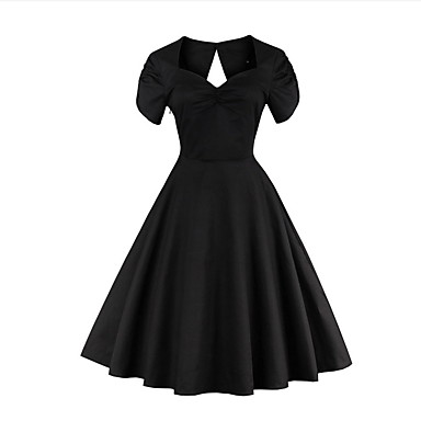 Women's A Line Dress - Solid Colored Pleated Black L XL XXL 7264283 ...