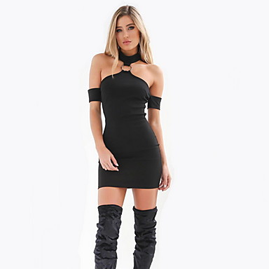 baratos Vestidos Branco e Preto-Mulheres Delgado Tubinho Vestido Nadador Acima do Joelho