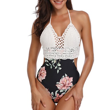 baratos Uma Peça-Mulheres Maiô Roupa de Banho roupa de banho - Floral S M L Preto Azul Verde