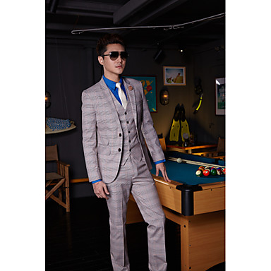 baratos Smokings &amp; Ternos-Cinza Listrado Padrão Algodão / Poliéster Terno - Notch / Paletó Comum 2 Botões / Suits