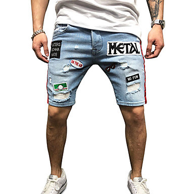 baratos Shorts-Homens Básico Tamanho Europeu / Americano Delgado Shorts Calças - Sólido Azul Claro L XL XXL