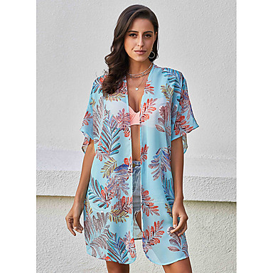 baratos Saídas de Praia-Mulheres Básico Cobertura Roupa de Banho roupa de banho - Listrado Geométrica Estampado Tamanho Único Azul Claro Arco-íris
