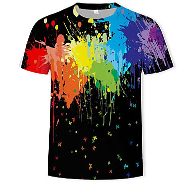 Men's Geometric Color Block Print T-shirt Round Neck Rainbow 7343262 ...