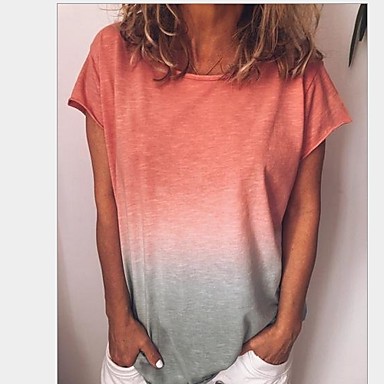 baratos Camisetas &amp; Regatas-Mulheres Tamanhos Grandes Estampa Colorida Delgado Camiseta Azul / Roxo / Vermelho / Amarelo / Fúcsia / Verde / Verde Claro