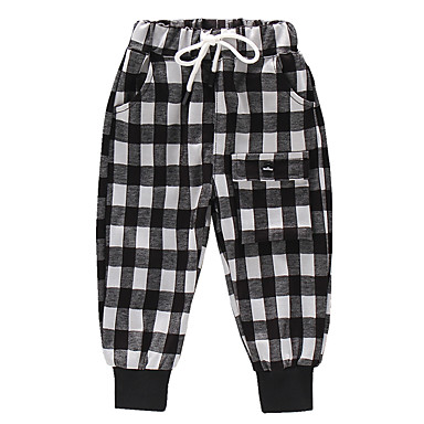baratos Calças para Meninos-Infantil Para Meninos Básico Moda de Rua Quadriculada Retalhos Patchwork Algodão Calças Preto