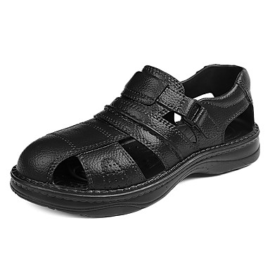 baratos Sandálias Masculinas-Homens Sapatos Confortáveis Couro Ecológico Primavera Verão Casual Sandálias Respirável Preto / Marron