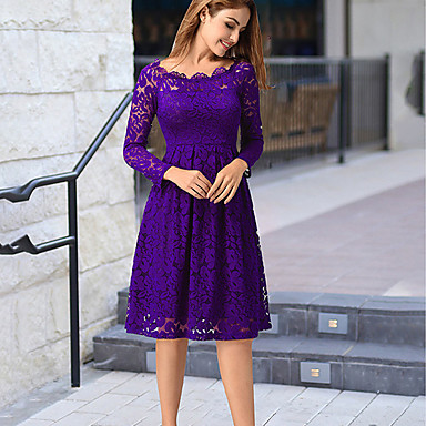 baratos Renda Romântica-Mulheres Bainha Vestido Sólido Altura dos Joelhos