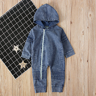 baratos Macacões &amp; Meninos Bodies de Bebê-bebê Para Meninos Activo / Básico Sólido Manga Longa Peça Única Azul