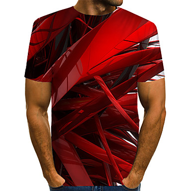 baratos Pré-Liquidação-Homens Abstrato Gráfico Estampado Camiseta Moda de Rua Exagerado Diário Casual Decote Redondo Azul / Vermelho / Rosa / Verde / Verão / Manga Curta