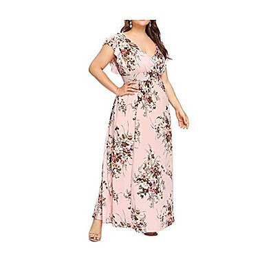 Women's Plus Size Sexy Maxi Swing Dress - Floral Print Deep V Summer ...