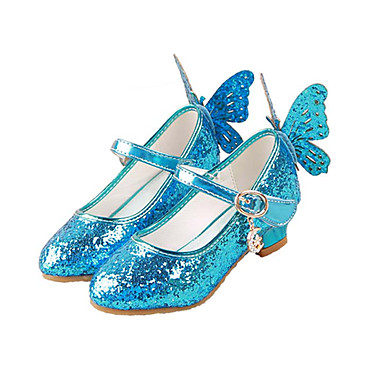 baratos Girls' Shoes-Para Meninas Salto minúsculos para Adolescentes Couro Ecológico Saltos Infantil Laço / Lantejoulas Prata / Azul / Rosa claro Verão / Festas &amp; Noite / Borracha