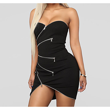 baratos Vestidos Bodycon-Mulheres Algodão Bainha Vestido Sólido Sem Alças Acima do Joelho