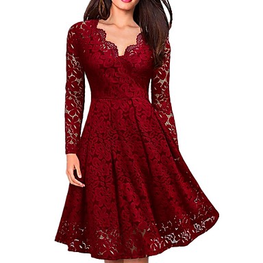 baratos Renda Romântica-Mulheres Evasê Vestido - Renda Altura dos Joelhos