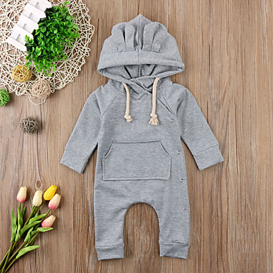 baratos Macacões &amp; Meninos Bodies de Bebê-bebê Para Meninos Activo / Básico Sólido Manga Longa Peça Única Cinzento