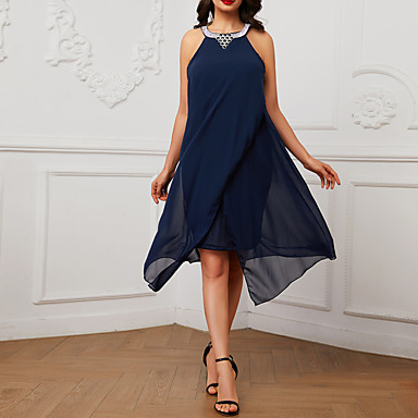 baratos Vestidos Midi-Mulheres Feriado Boho Delgado Evasê balanço Abaya Vestido - Paetês Com Miçangas Chifon Nadador Acima do Joelho / Praia