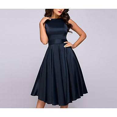 Women's A Line Dress - Long Sleeve Solid Colored Basic Elegant Belt Not ...