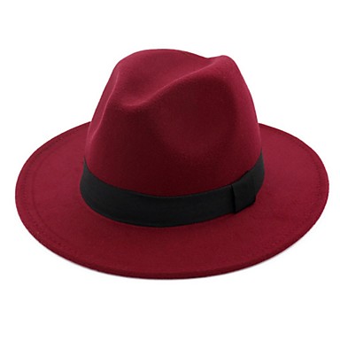 baratos Chapéu Masculino-Homens Básico Anos 30 Algodão Misturas de Lã,Coco Fedora Chapéu de sol Sólido Verão Outono Preto Fúcsia Vermelho