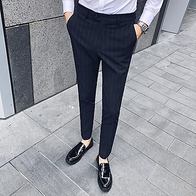 baratos Suits-Homens Básico Social Calças - Listrado Azul Marinha Castanho Claro Cinza Claro US40 / UK40 / EU48 US42 / UK42 / EU50 US44 / UK44 / EU52