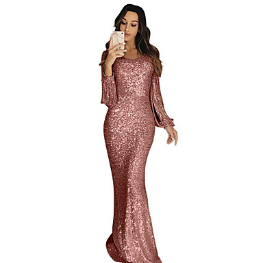 baratos Vestidos Longos-Mulheres Festa Bainha Vestido Sólido Longo